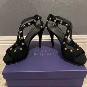 Stuart Weitzman Ratatat black suede heeled sandals. US size 7.5